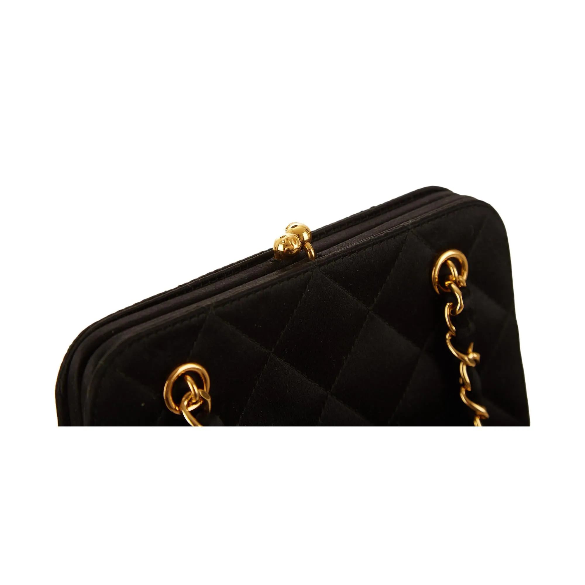 Chanel Black Quilted Satin Mini Kiss Lock Bag