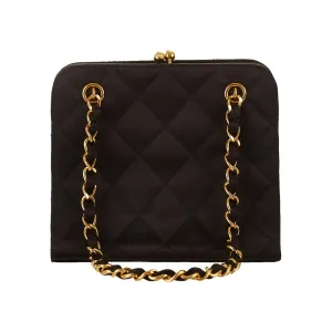 Chanel Black Quilted Satin Mini Kiss Lock Bag