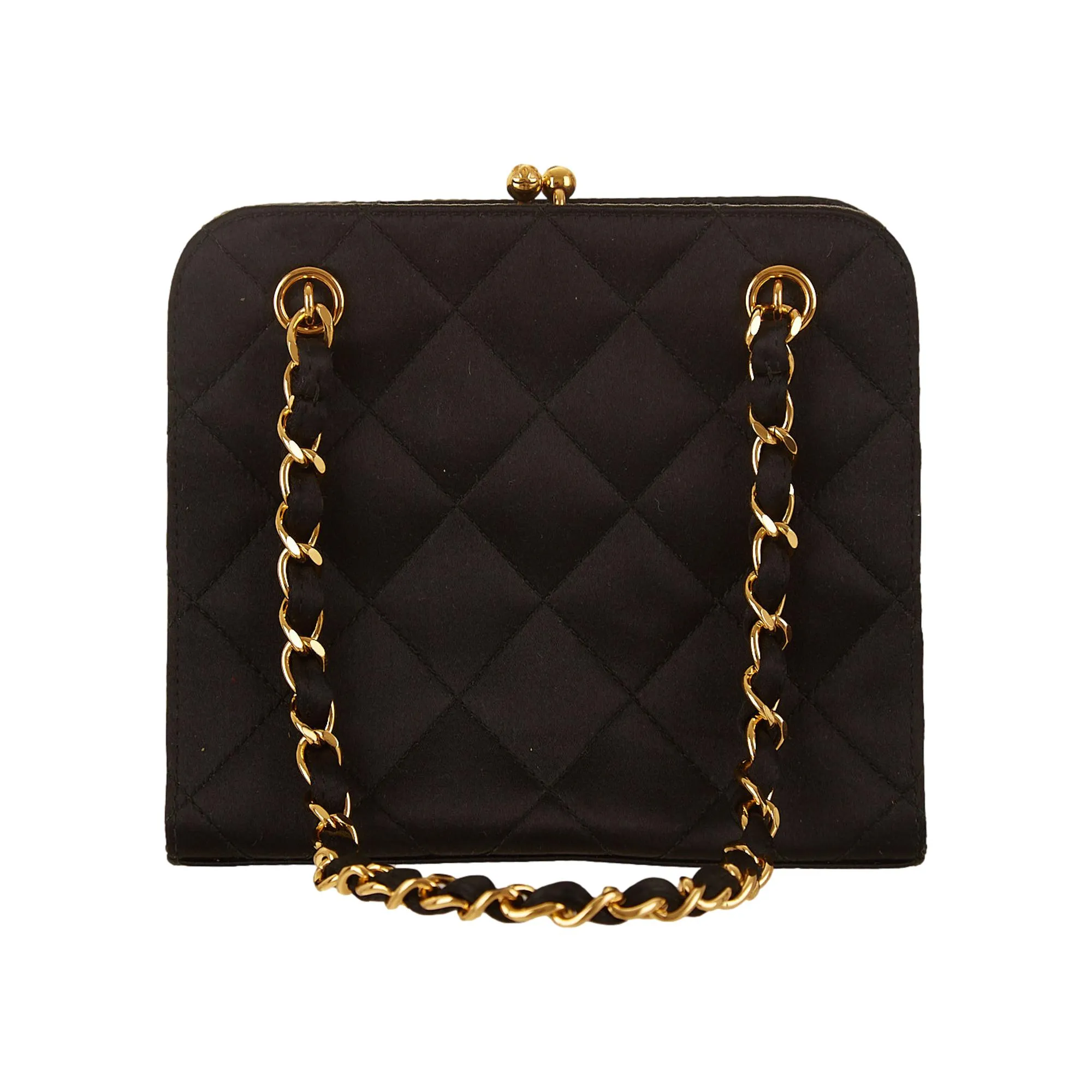 Chanel Black Quilted Satin Mini Kiss Lock Bag