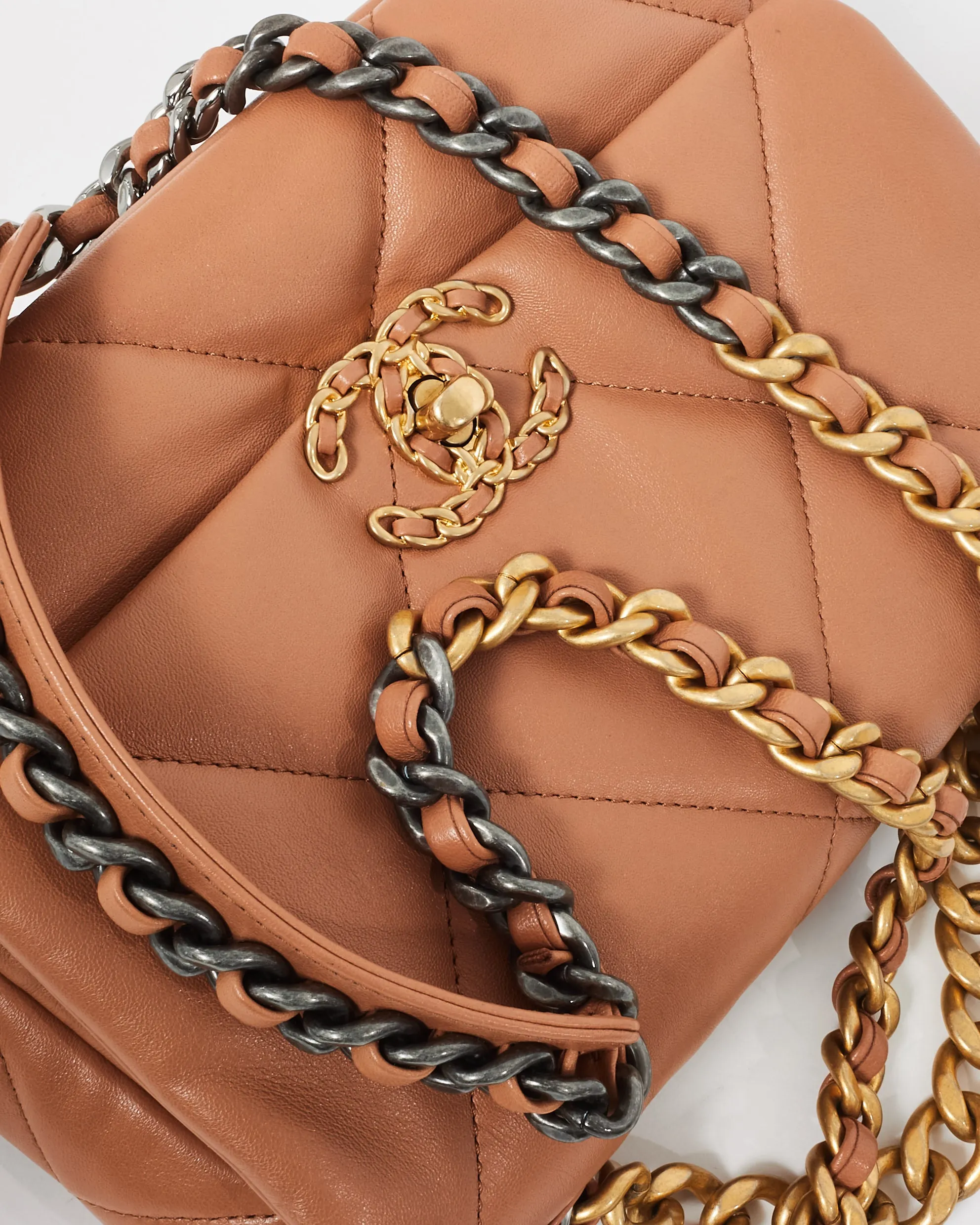 Chanel Camel Brown Lambskin Leather Chanel 19 Bag