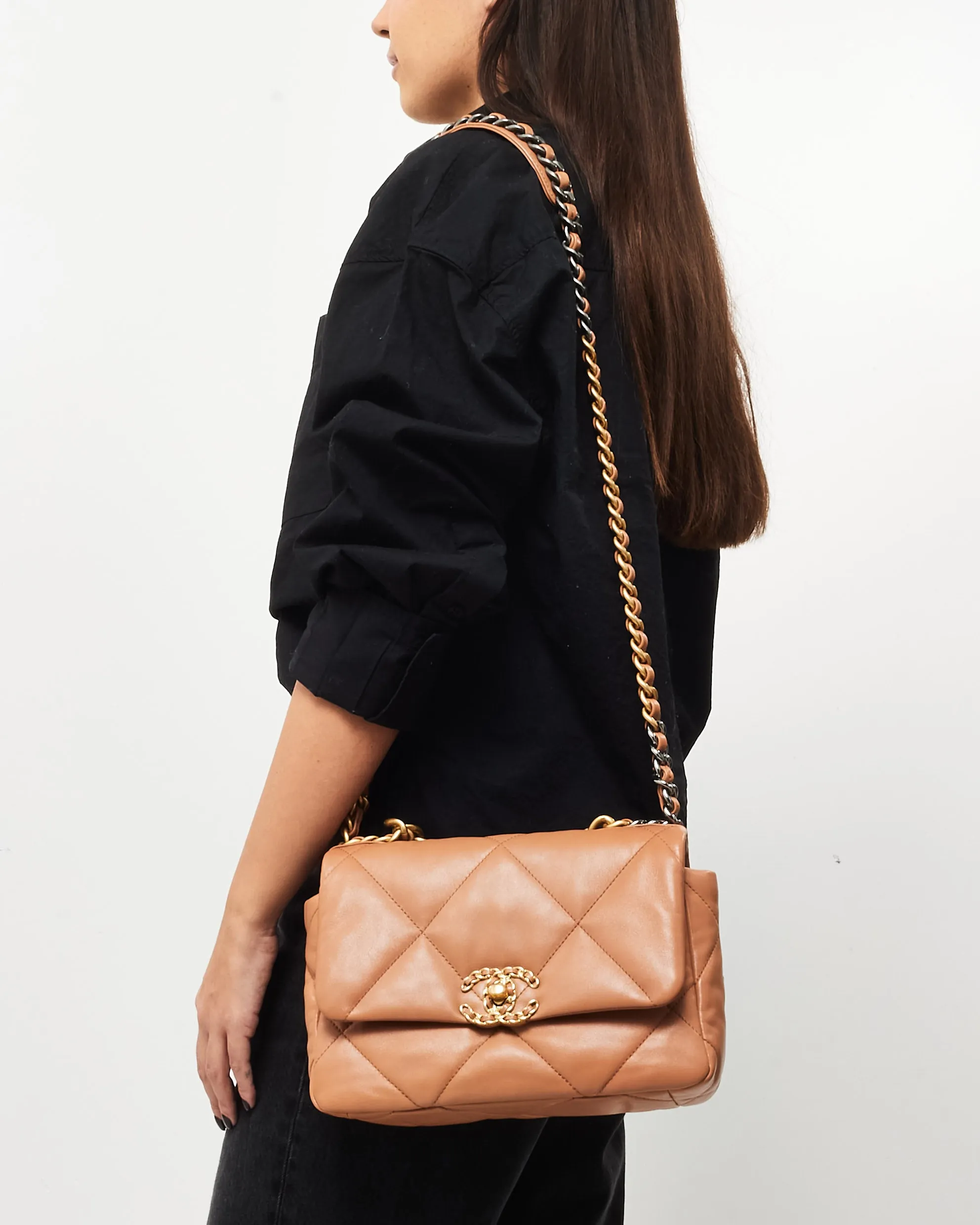 Chanel Camel Brown Lambskin Leather Chanel 19 Bag