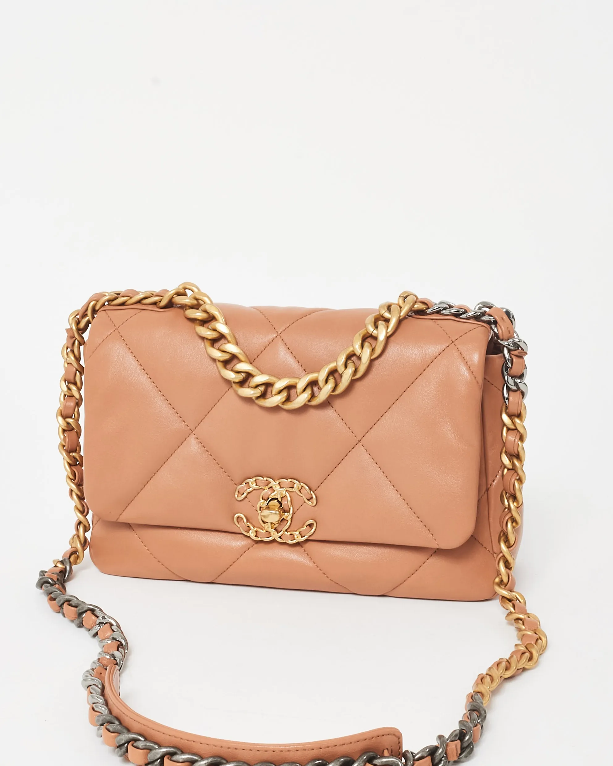 Chanel Camel Brown Lambskin Leather Chanel 19 Bag