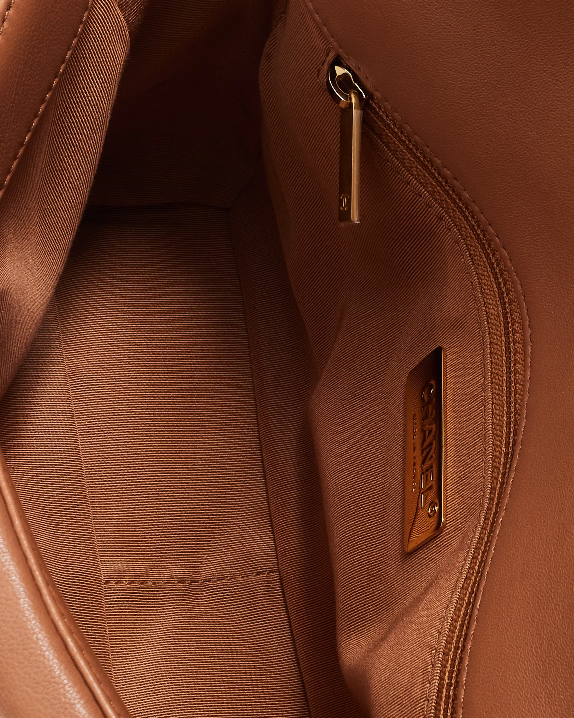 Chanel Camel Brown Lambskin Leather Chanel 19 Bag