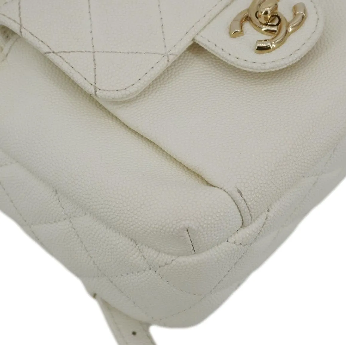CHANEL CC Day Small Caviar Quilted Leather Backpack White
