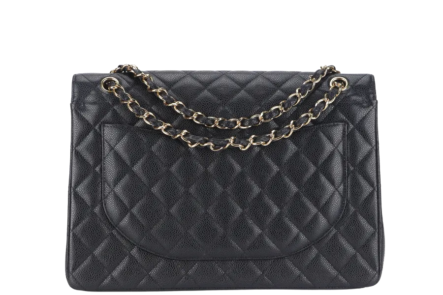 CHANEL CLASSIC DOUBLE FLAP MAXI (1723xxxx) BLACK CAVIAR LEATHER GOLD HARDWARE WITH DUST COVER
