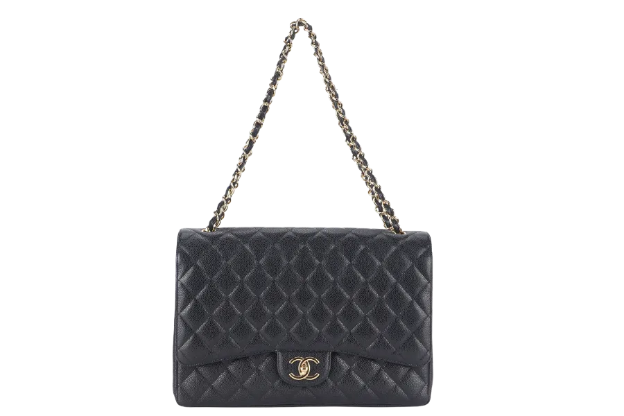 CHANEL CLASSIC DOUBLE FLAP MAXI (1723xxxx) BLACK CAVIAR LEATHER GOLD HARDWARE WITH DUST COVER