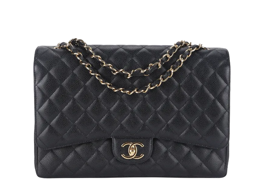 CHANEL CLASSIC DOUBLE FLAP MAXI (1723xxxx) BLACK CAVIAR LEATHER GOLD HARDWARE WITH DUST COVER