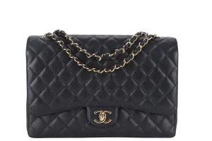 CHANEL CLASSIC DOUBLE FLAP MAXI (1723xxxx) BLACK CAVIAR LEATHER GOLD HARDWARE WITH DUST COVER