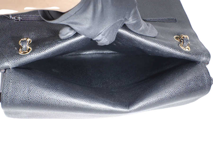 CHANEL CLASSIC DOUBLE FLAP MAXI (1723xxxx) BLACK CAVIAR LEATHER GOLD HARDWARE WITH DUST COVER