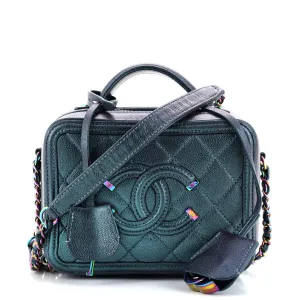 CHANEL Filigree Vanity Case Quilted Iridescent Caviar Small