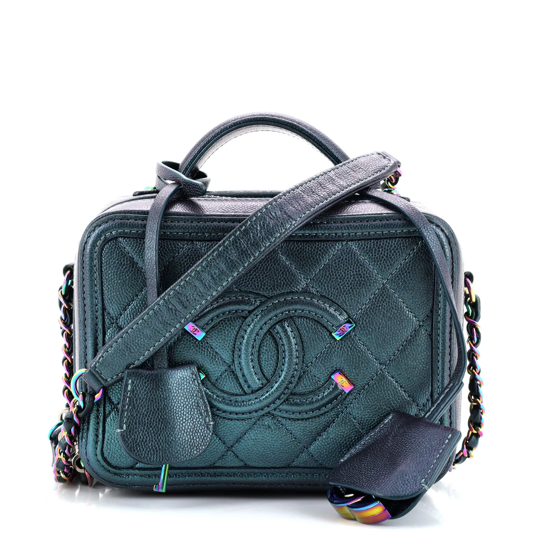 CHANEL Filigree Vanity Case Quilted Iridescent Caviar Small