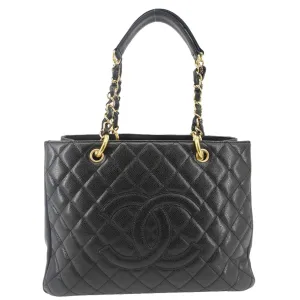 CHANEL Grand Shopping Quilted Leather Tote Bag Black