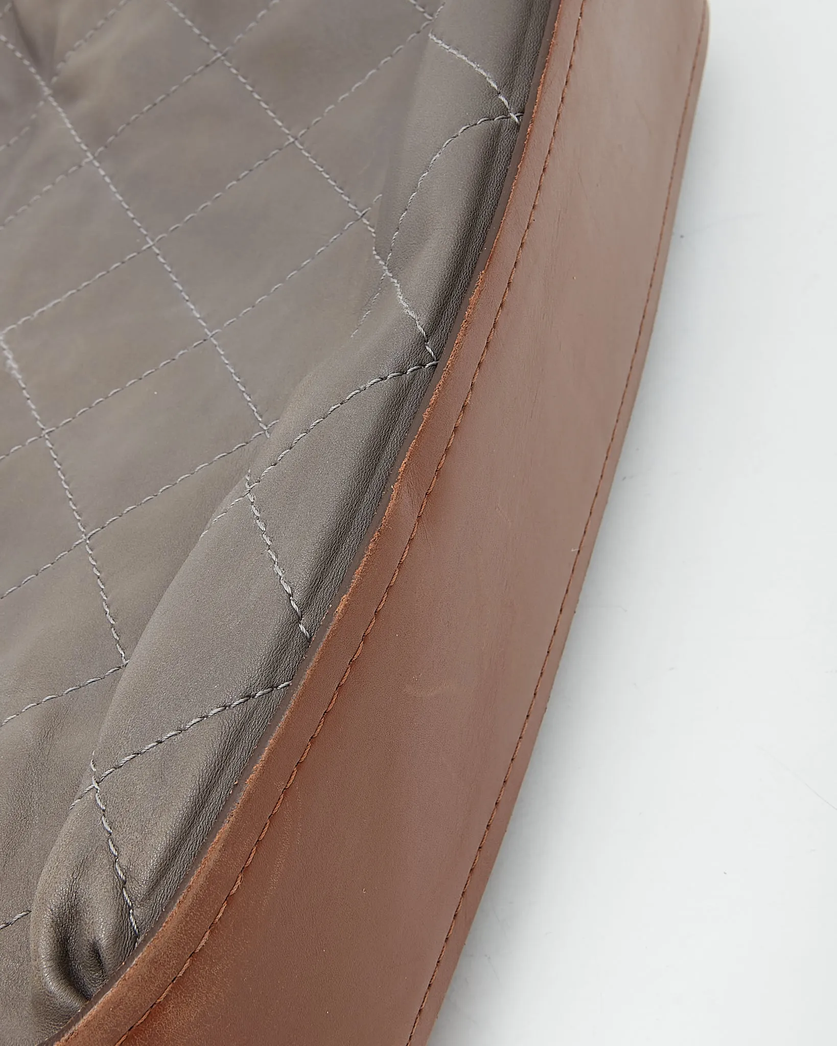 Chanel Grey/Tan Quilted Leather Convertible Messenger Tote Bag