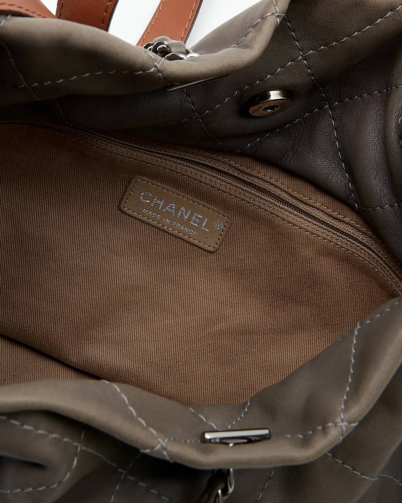 Chanel Grey/Tan Quilted Leather Convertible Messenger Tote Bag