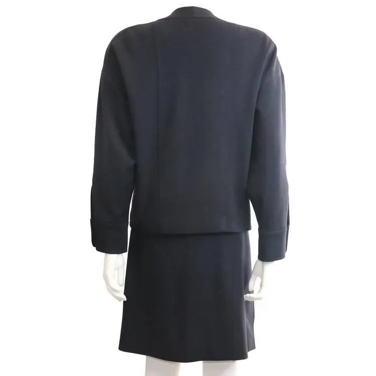 CHANEL Navy Blue Double Knit Jacket and Skirt Set | Size EU 40
