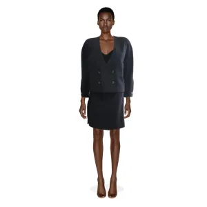 CHANEL Navy Blue Double Knit Jacket and Skirt Set | Size EU 40