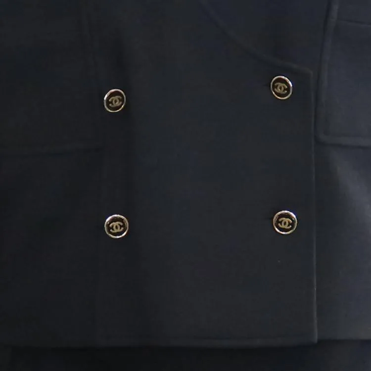 CHANEL Navy Blue Double Knit Jacket and Skirt Set | Size EU 40