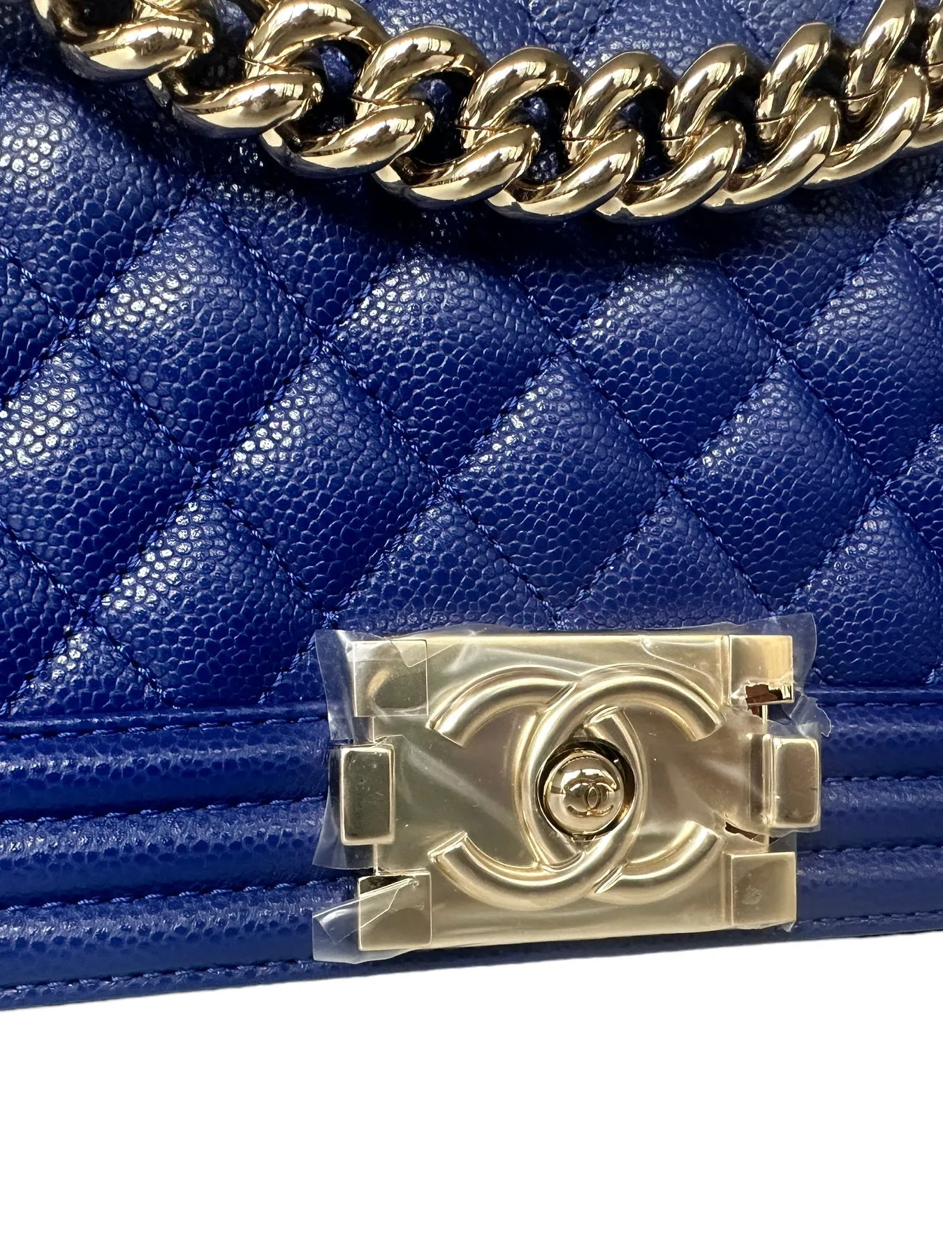 Chanel NEW Cobalt Blue Caviar Leather Quilted Medium Boy Bag