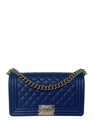 Chanel NEW Cobalt Blue Caviar Leather Quilted Medium Boy Bag