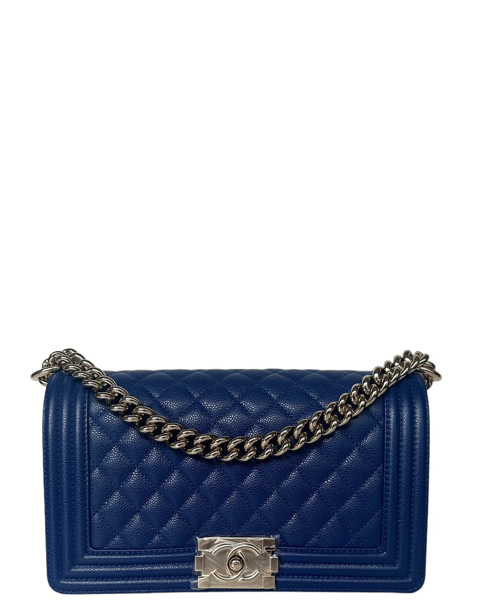 Chanel NEW Cobalt Blue Caviar Leather Quilted Medium Boy Bag