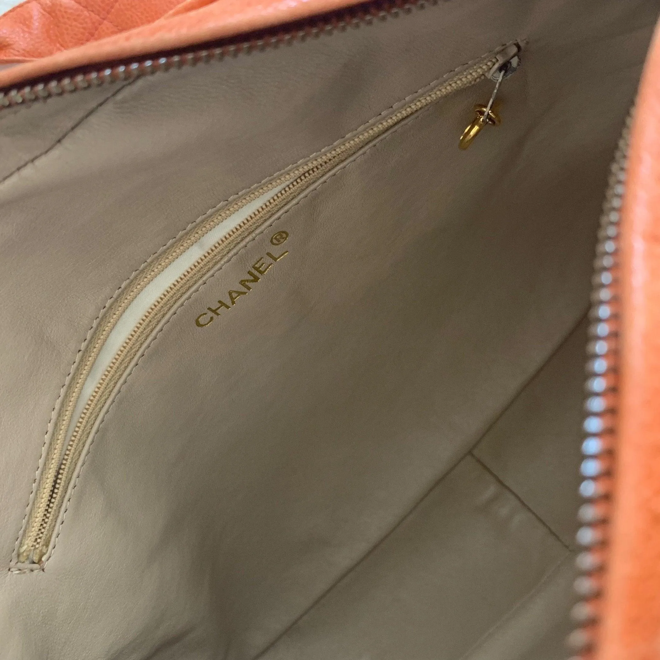 Chanel Orange Caviar Quilted Crossbody