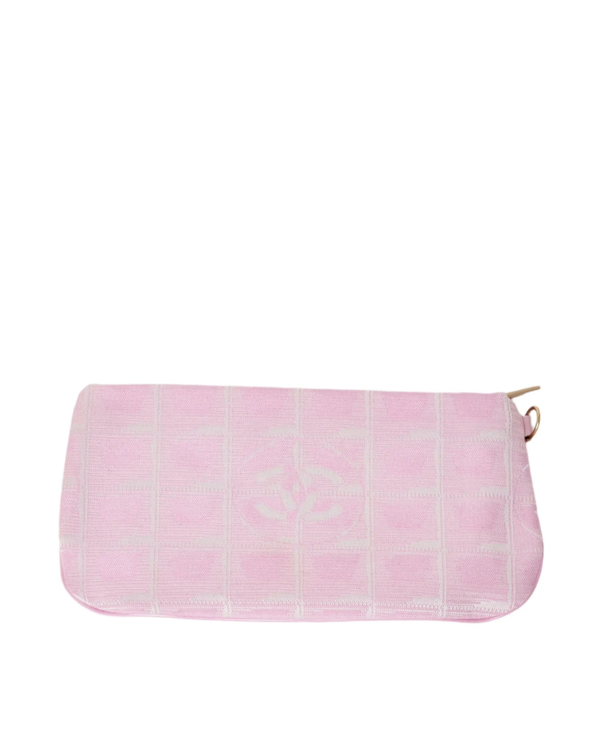 Chanel Pink & White Traveline Logo Fabric Pouch