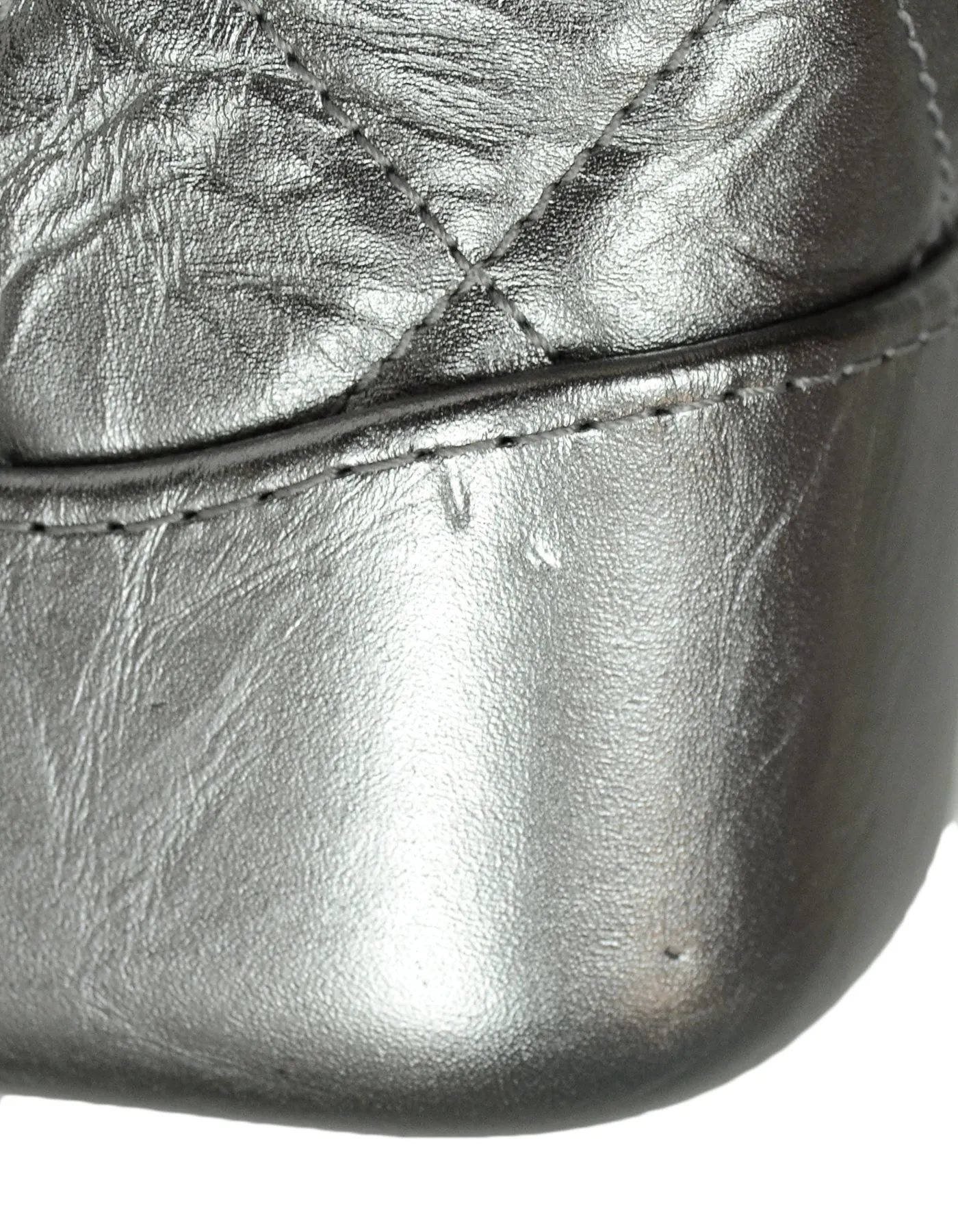 Chanel Silver Metallic Calfskin Quilted Small Gabrielle Hobo Bag