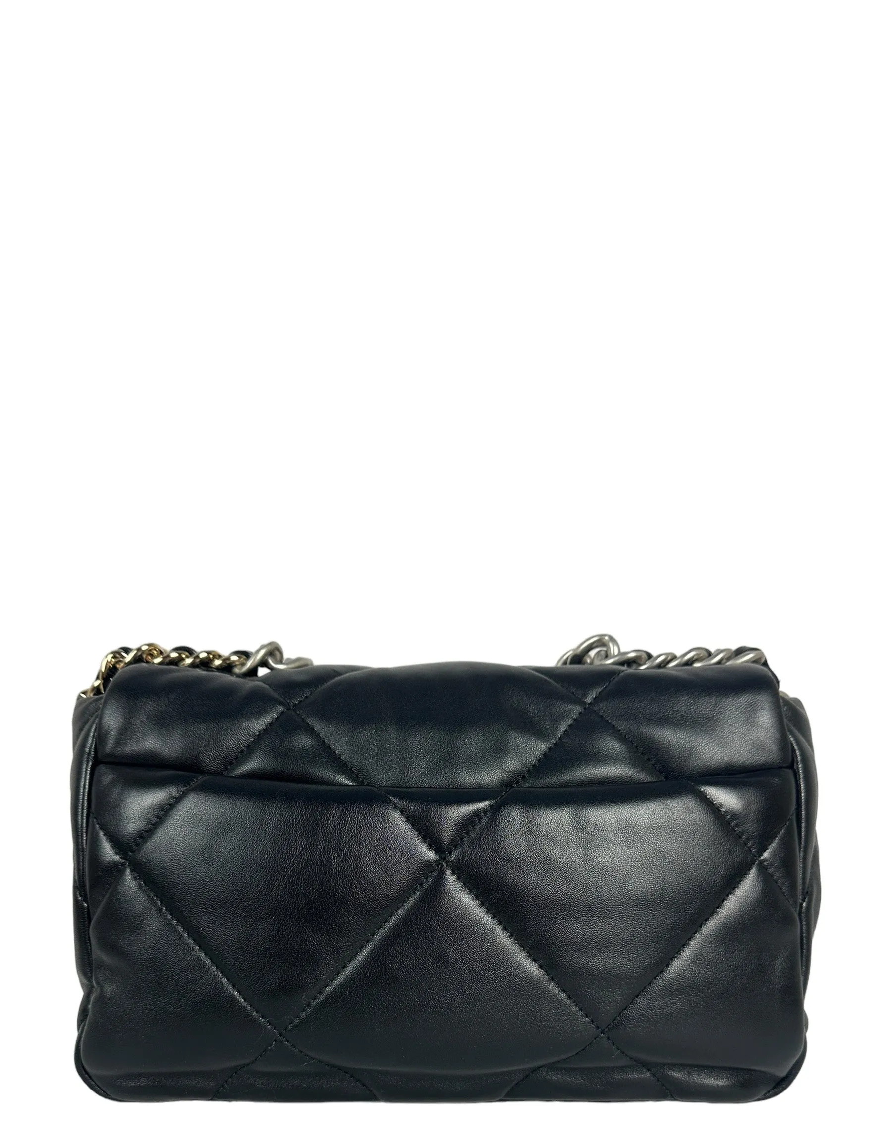 Chanel Silvertone Black Lambskin Quilted Medium 19 Bag