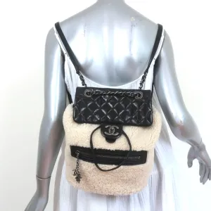 Chanel Small Mountain Backpack Cream Shearling & Black Quilted Leather Bag