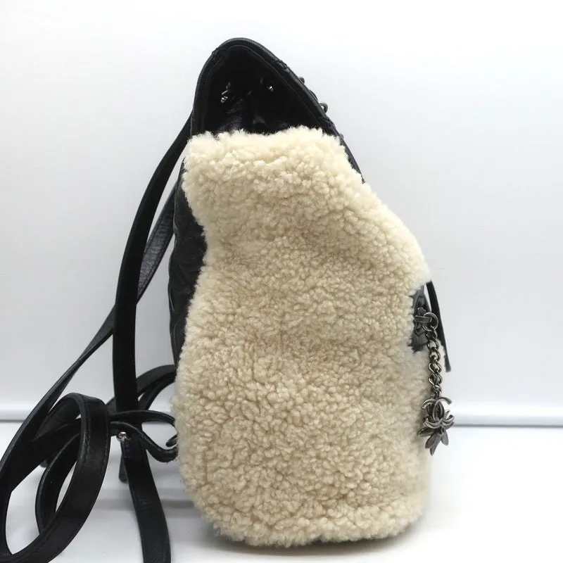 Chanel Small Mountain Backpack Cream Shearling & Black Quilted Leather Bag