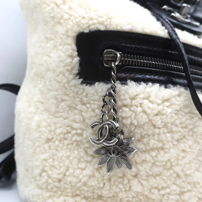 Chanel Small Mountain Backpack Cream Shearling & Black Quilted Leather Bag