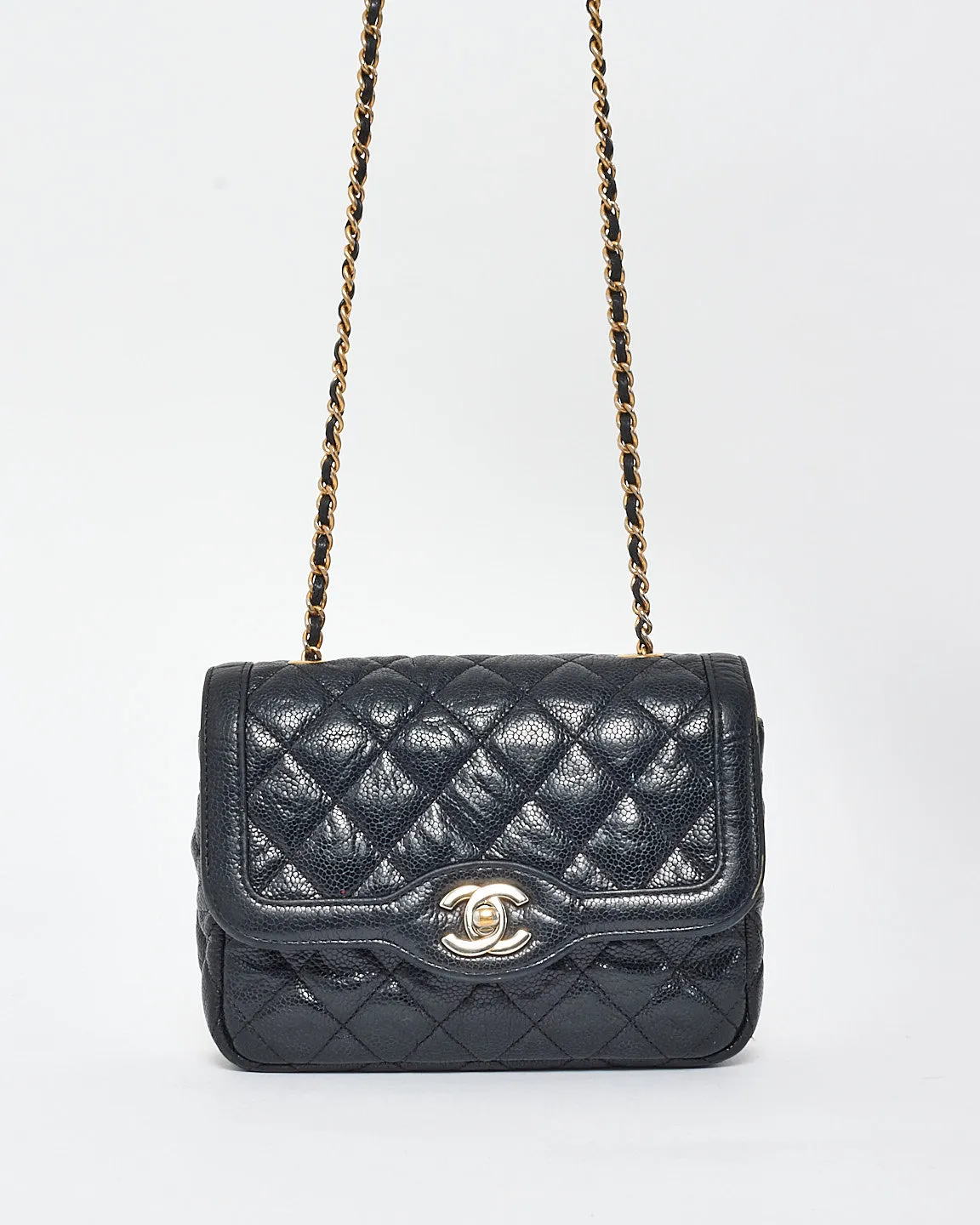 Chanel Vintage Black Caviar Leather Diana Crossbody Camera Bag