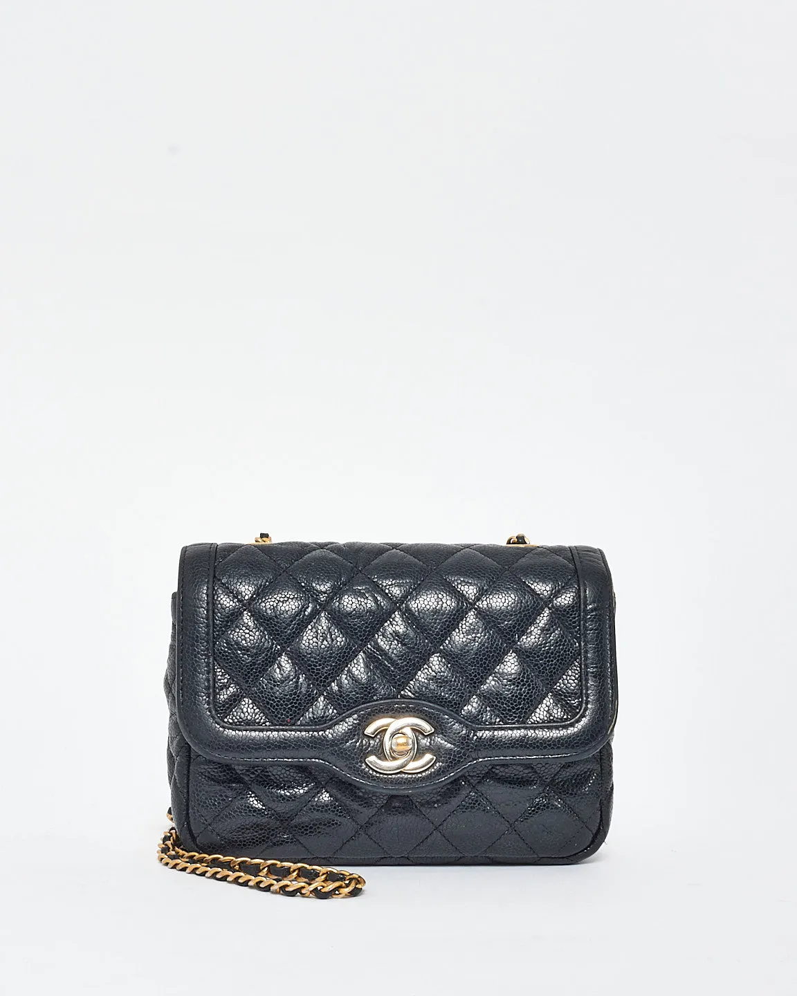 Chanel Vintage Black Caviar Leather Diana Crossbody Camera Bag
