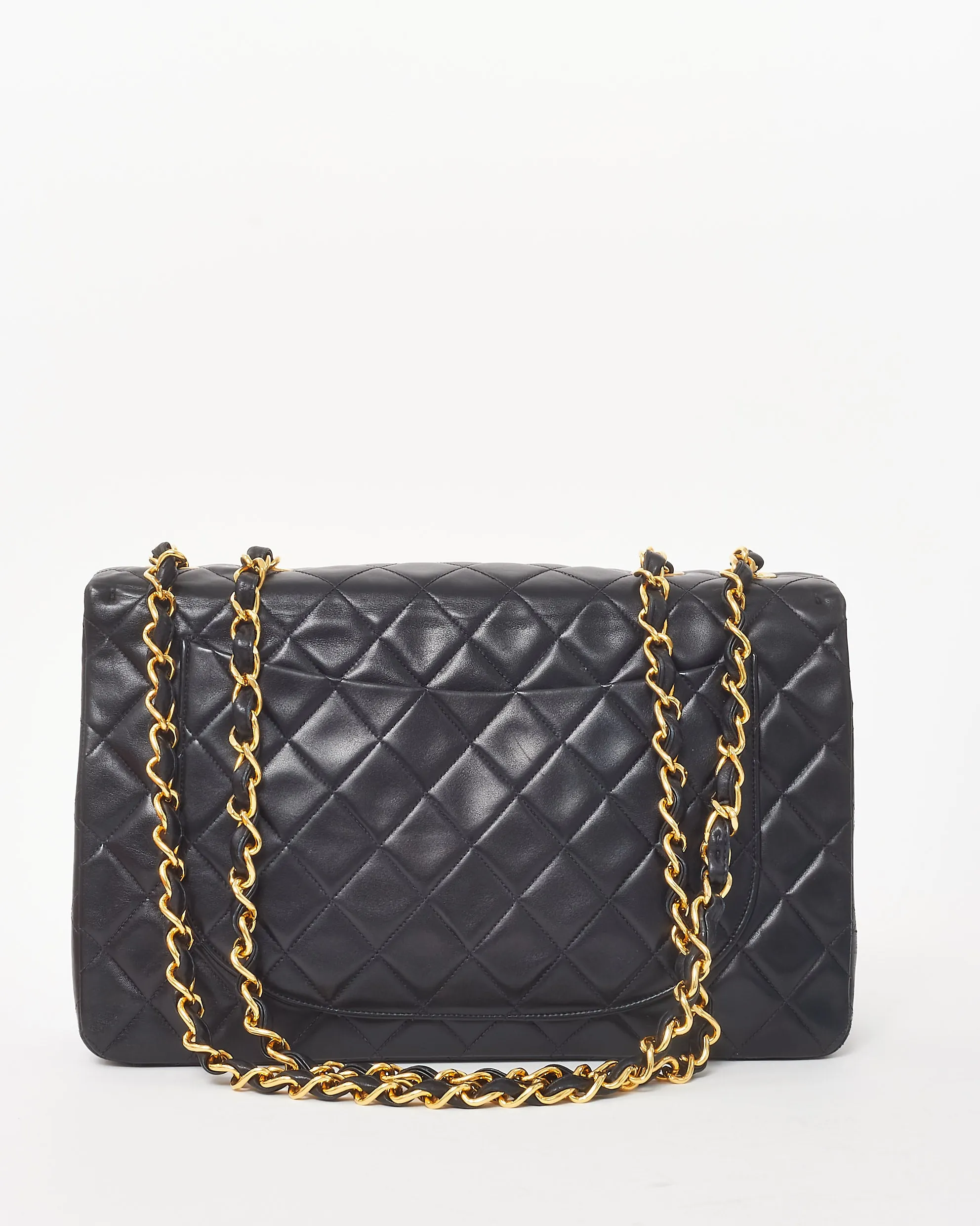 Chanel Vintage Black Lambskin Quilted Leather 24k Gold XL CC Maxi Flap Bag
