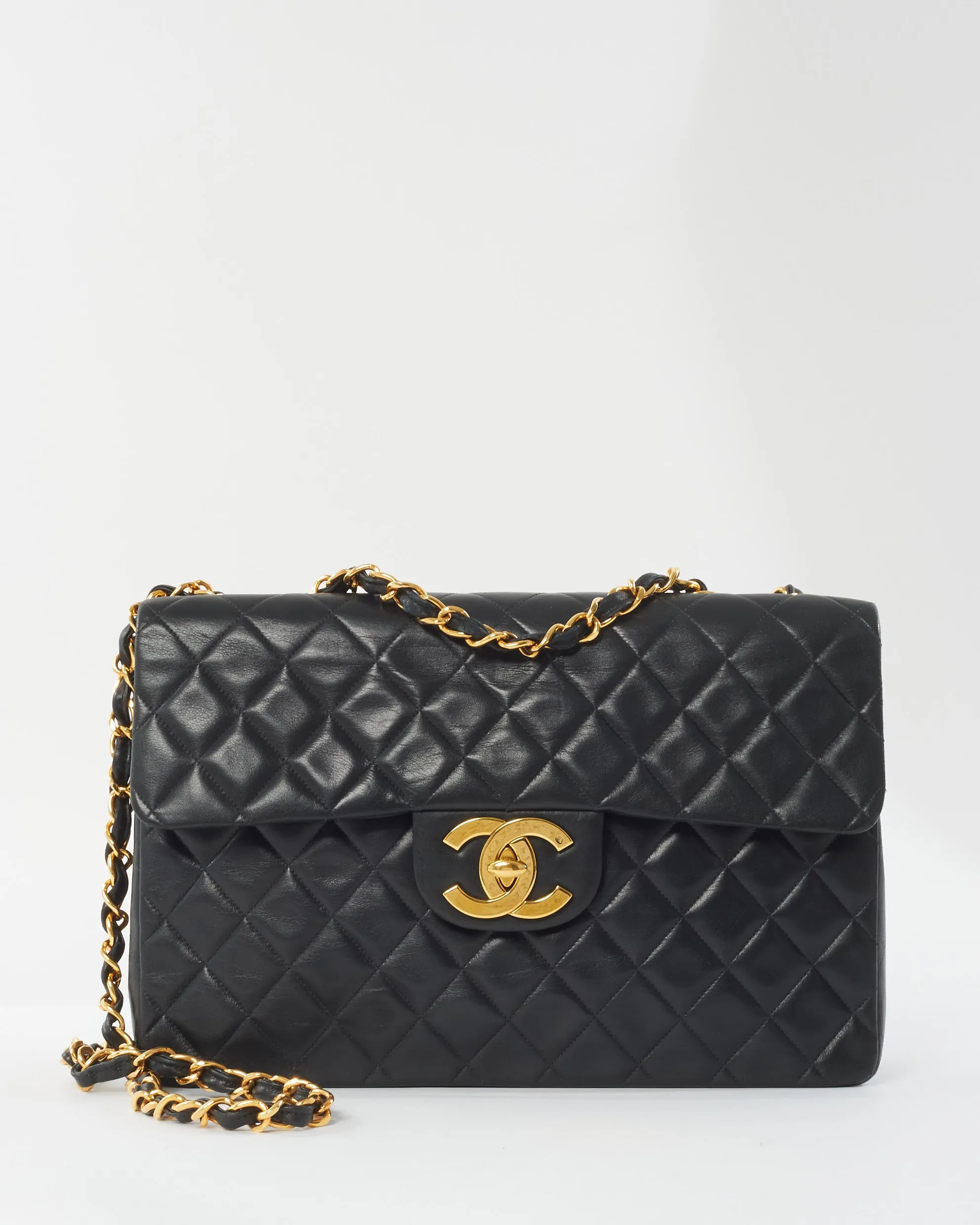 Chanel Vintage Black Lambskin Single Flap Maxi Bag XL GHW