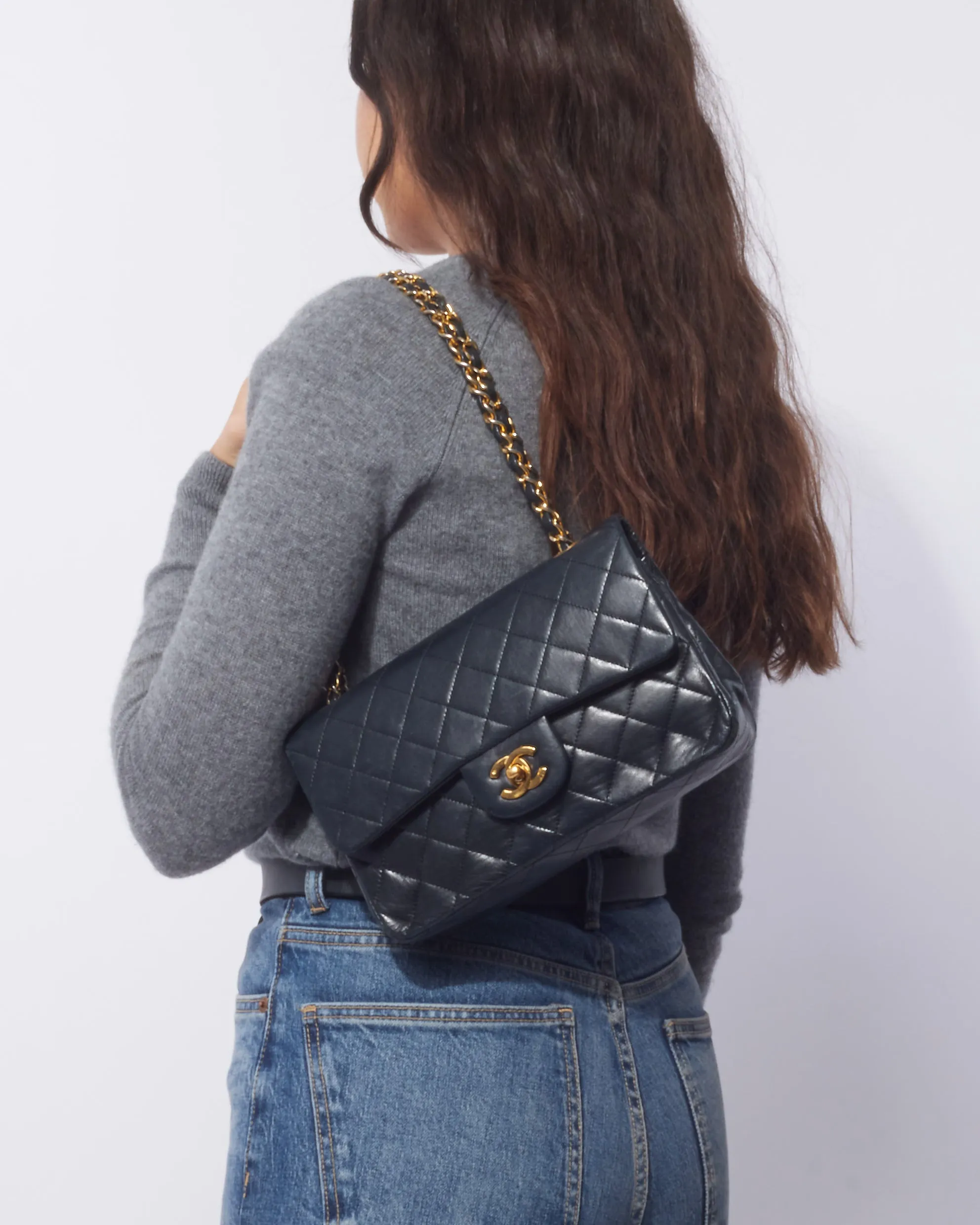Chanel Vintage Black Lambskin Small Classic Double Flap Bag GHW