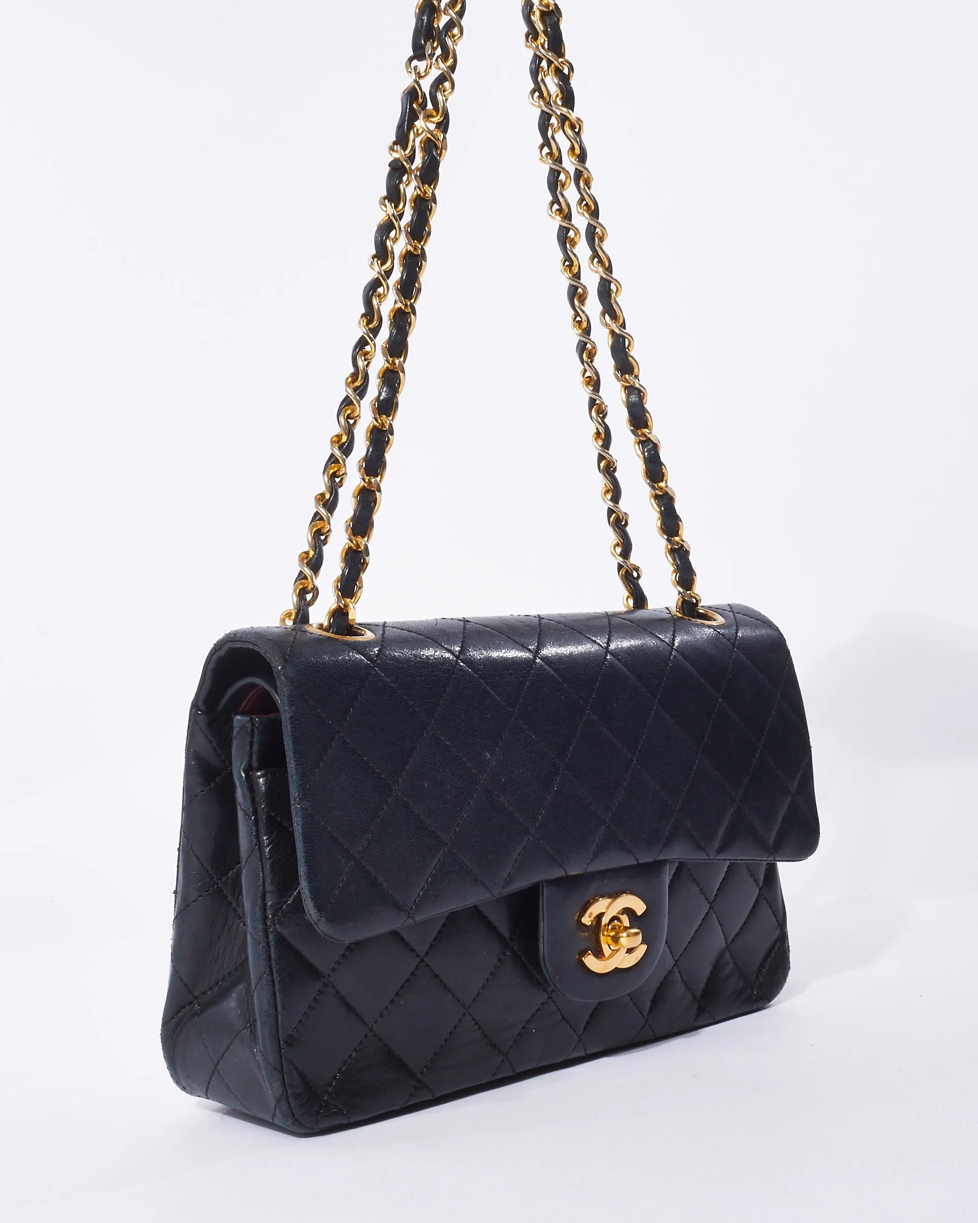 Chanel Vintage Black Lambskin Small Classic Double Flap Bag GHW