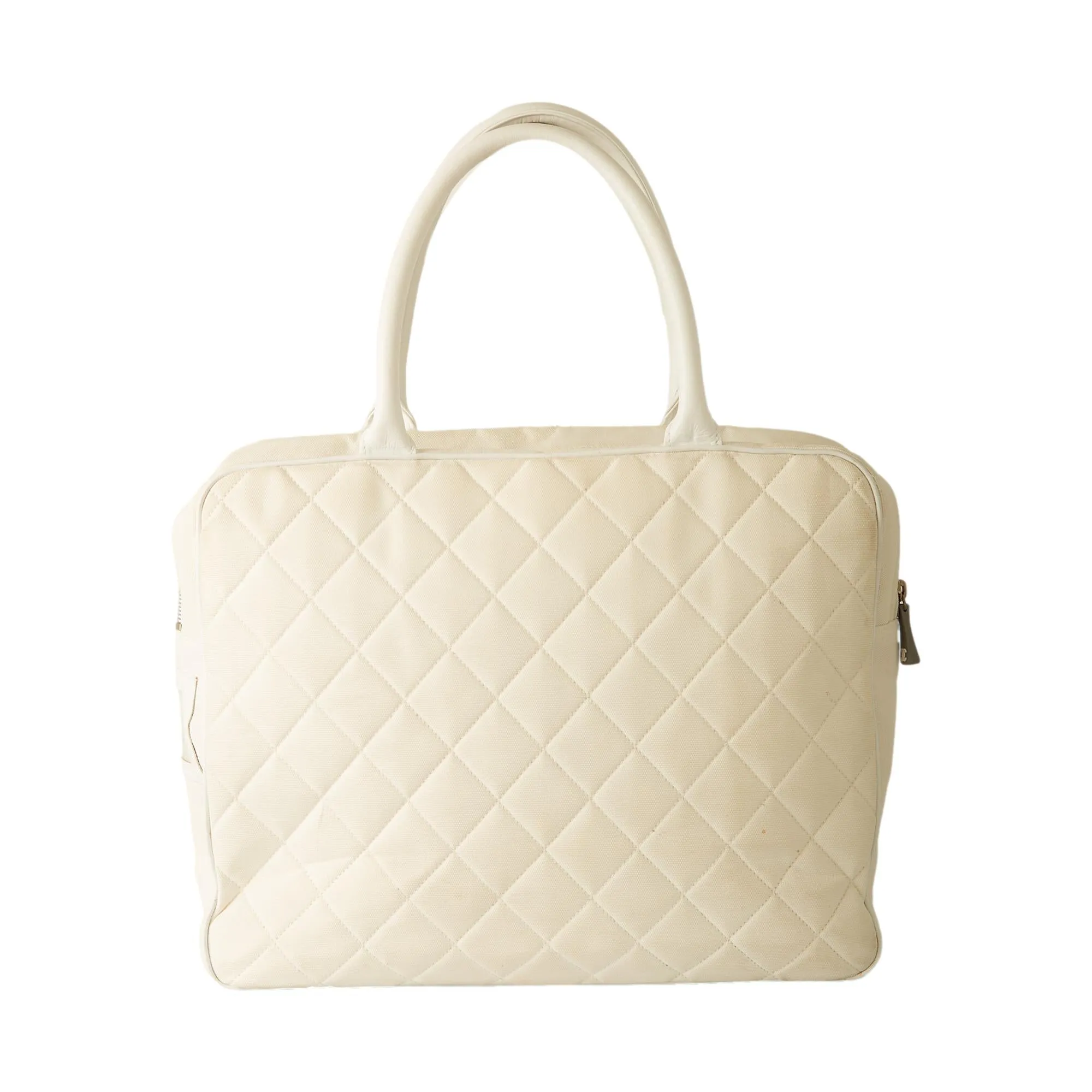 Chanel White Quilted Logo Top Handle Bag