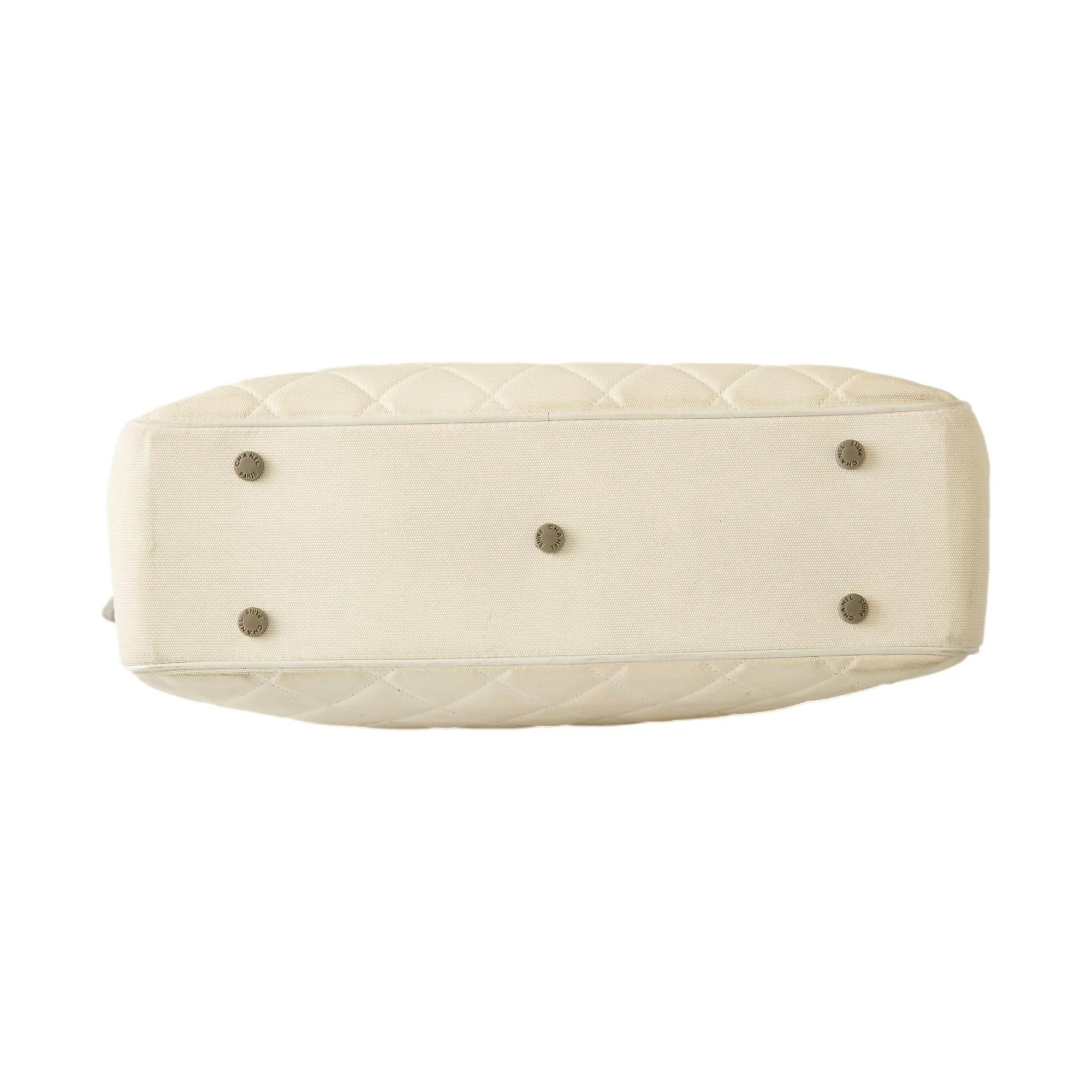 Chanel White Quilted Logo Top Handle Bag