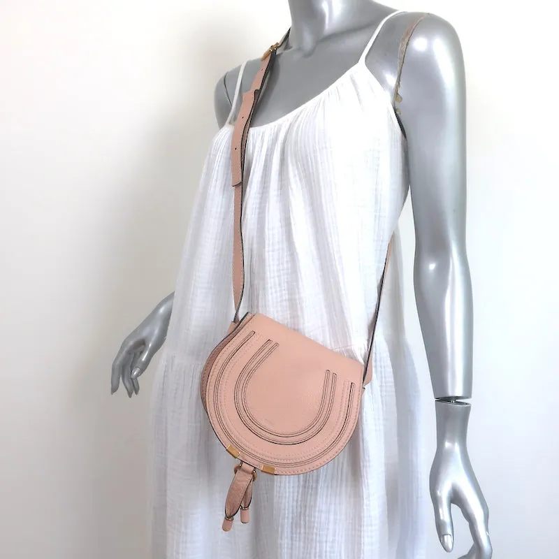 Chloe Marcie Mini Crossbody Saddle Bag Pale Pink Grained Leather