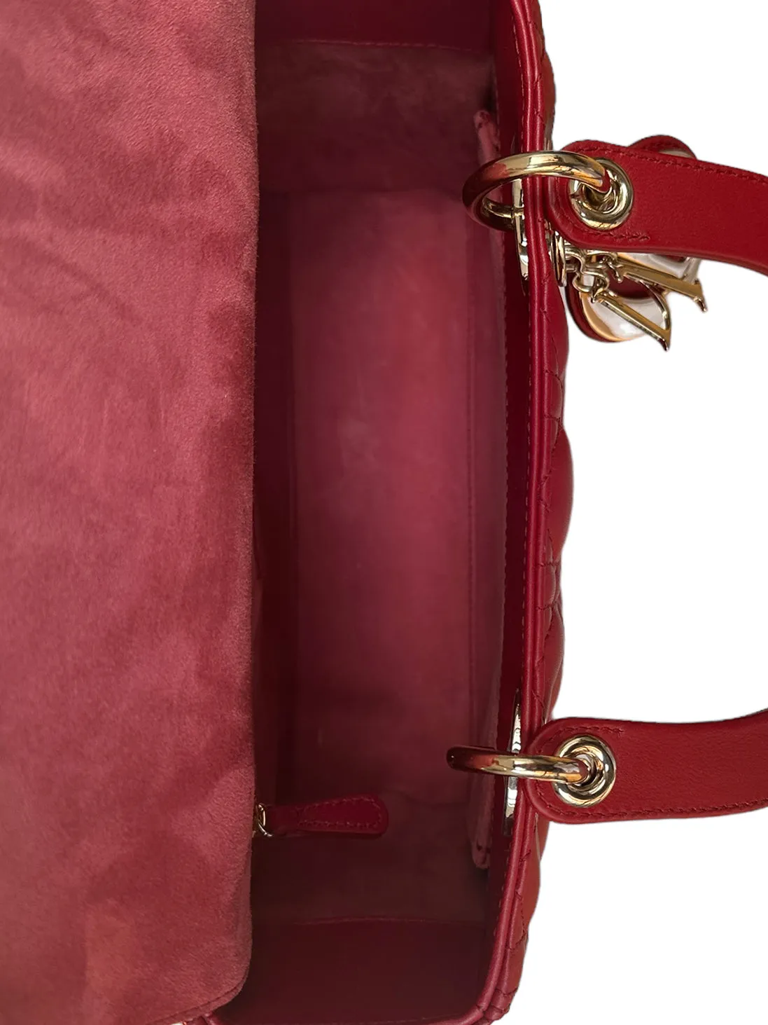 Christian Dior Red Leather Cannage Quilted Medium Lady Dior Bag