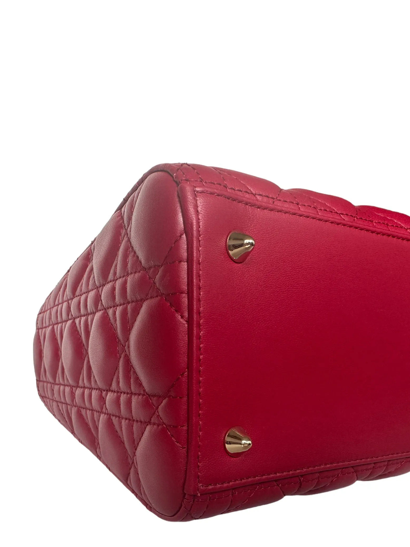Christian Dior Red Leather Cannage Quilted Medium Lady Dior Bag