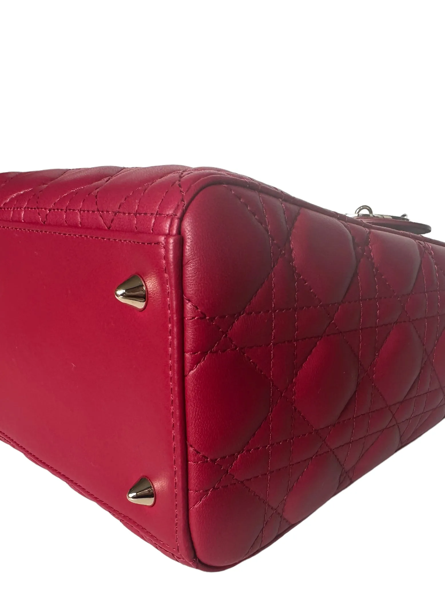 Christian Dior Red Leather Cannage Quilted Medium Lady Dior Bag