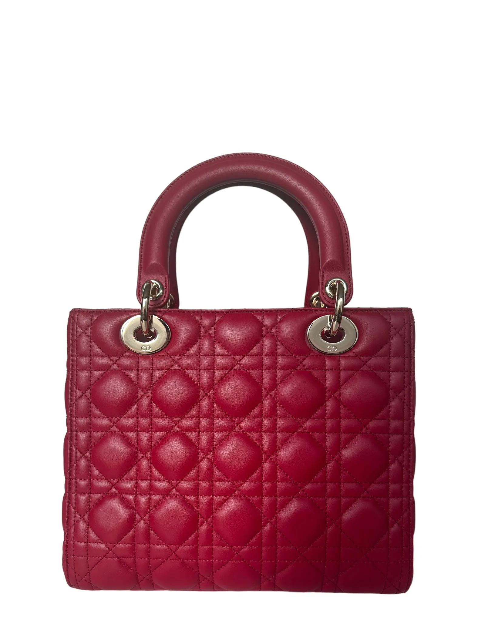 Christian Dior Red Leather Cannage Quilted Medium Lady Dior Bag