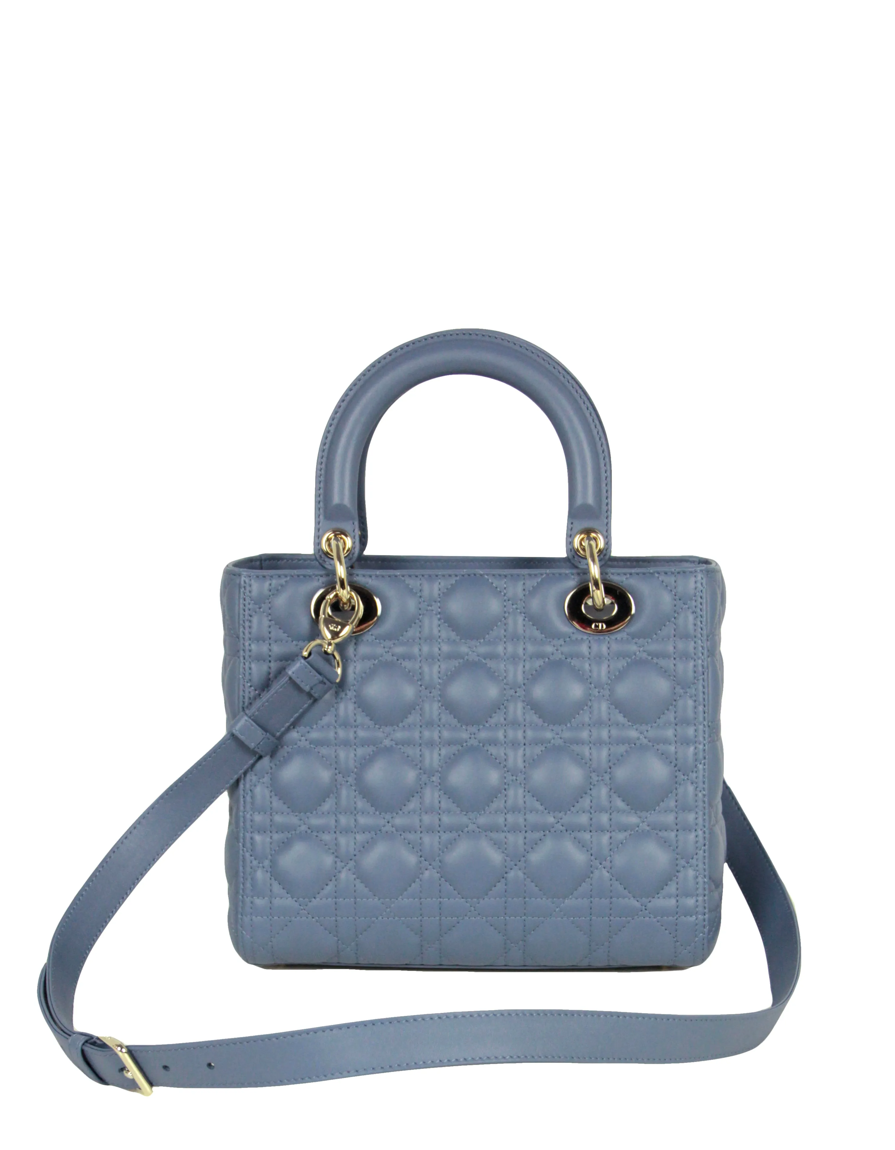 Christian Dior Slate Blue Leather Cannage Quilted Medium Lady Dior Bag