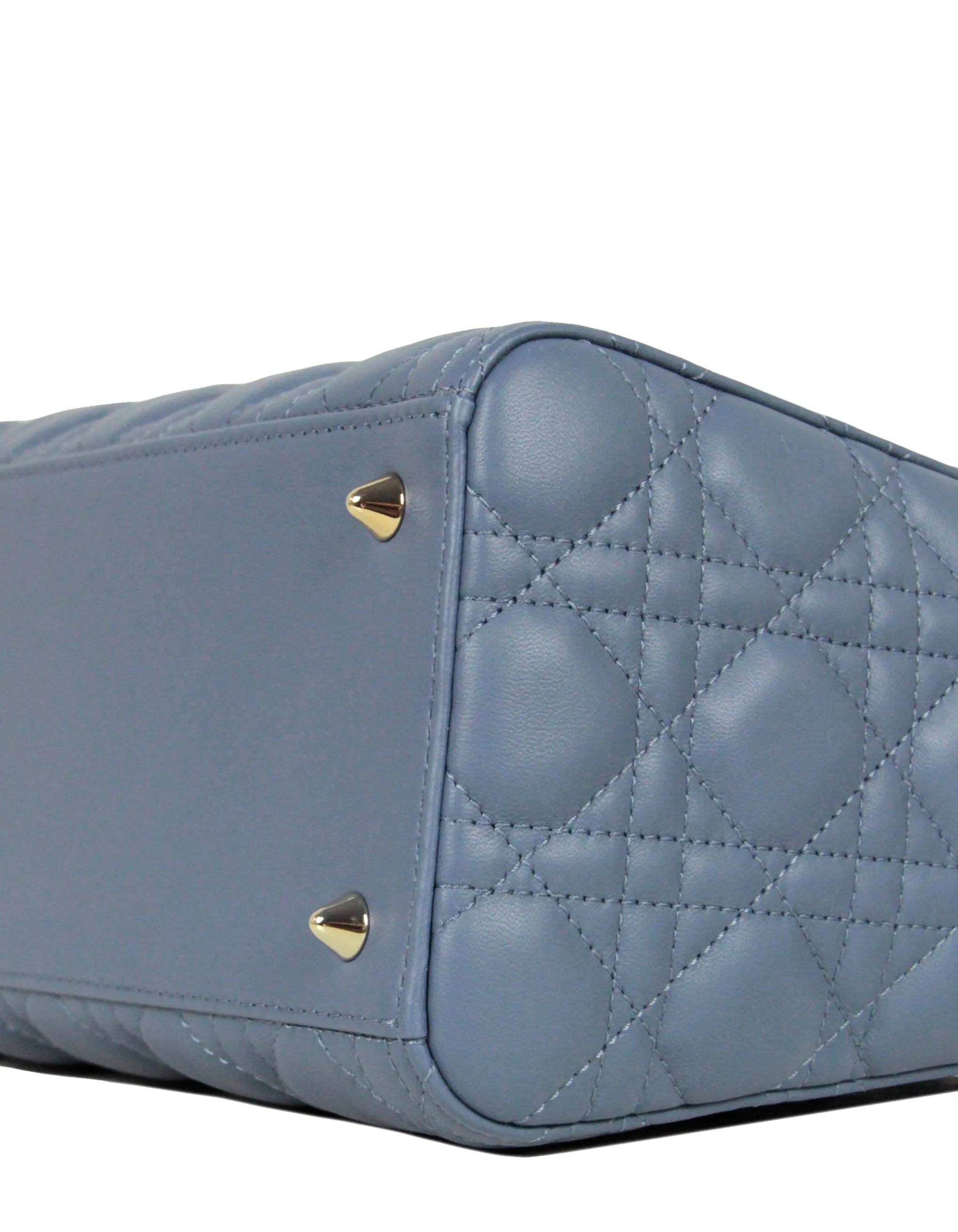 Christian Dior Slate Blue Leather Cannage Quilted Medium Lady Dior Bag