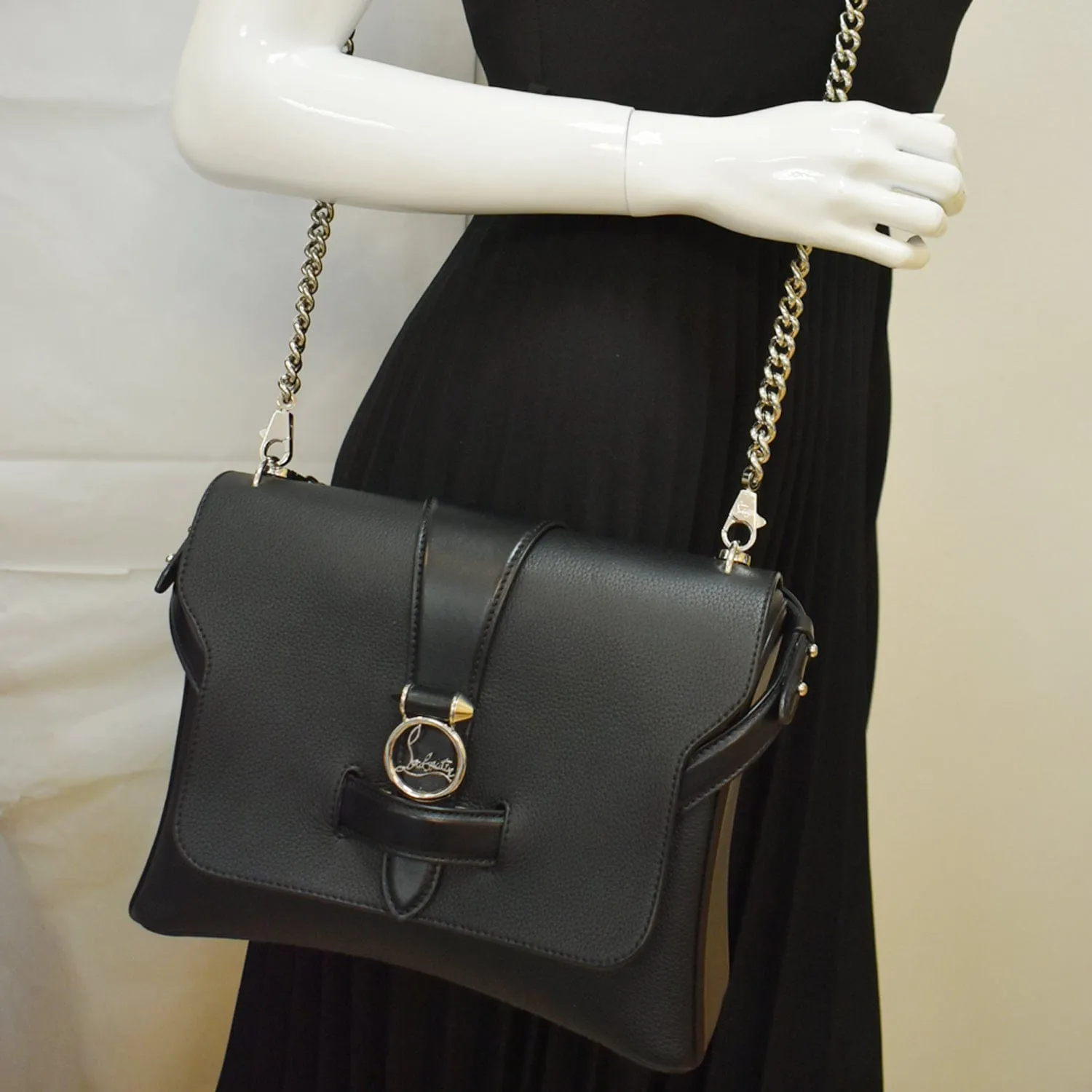 CHRISTIAN LOUBOUTIN Pebbled Small Rubylou Shoulder Bag Black