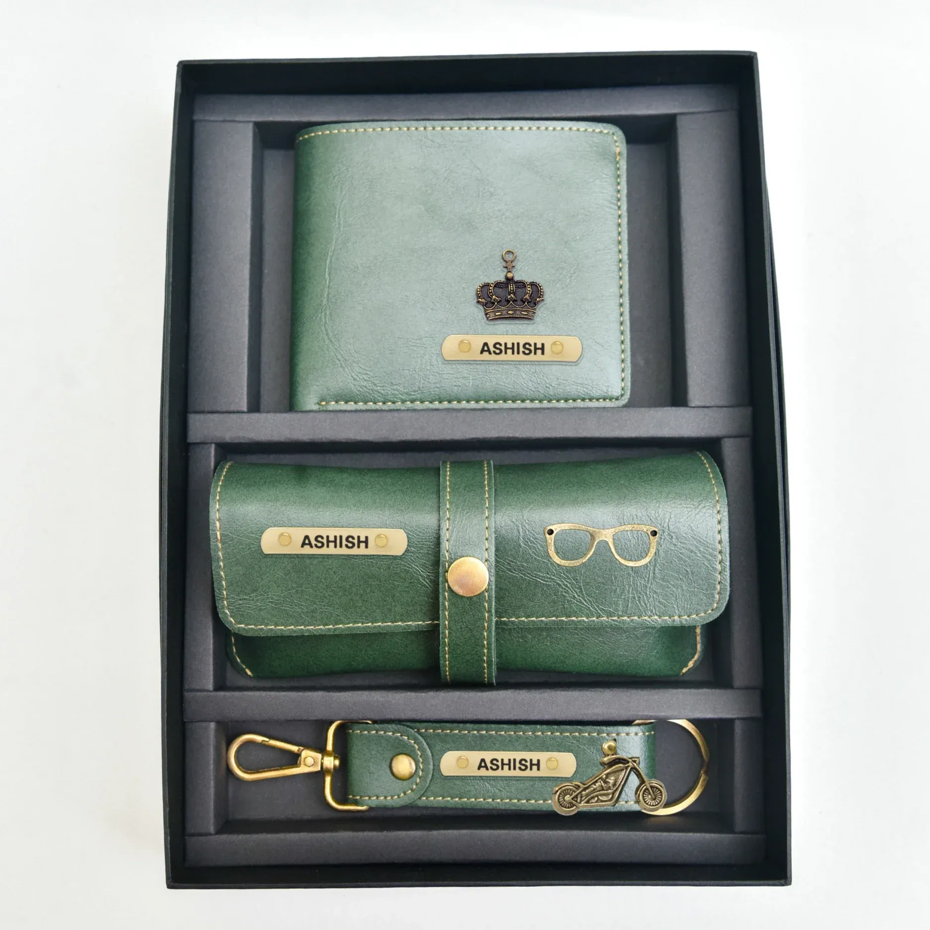 Classy Leather Customized Men's Combo (3 pcs) - Green
