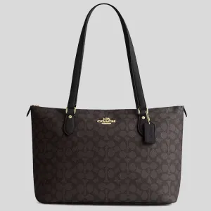 COACH Gallery Tote Bag In Signature Canvas Walnut/Black RB-CW381