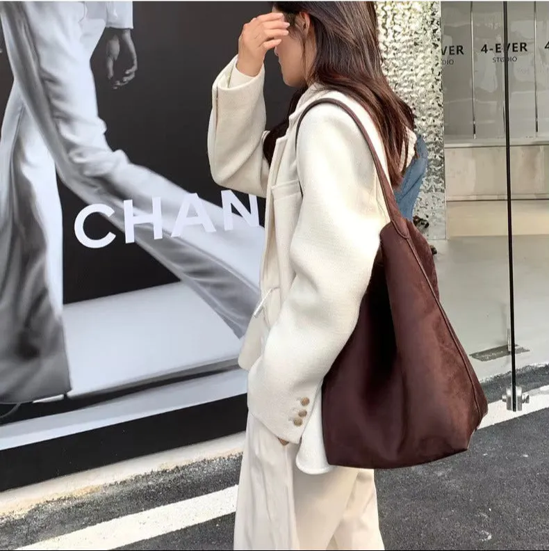 Cowhide Leather Retro Handbag | Suede Leather Bucket Bag